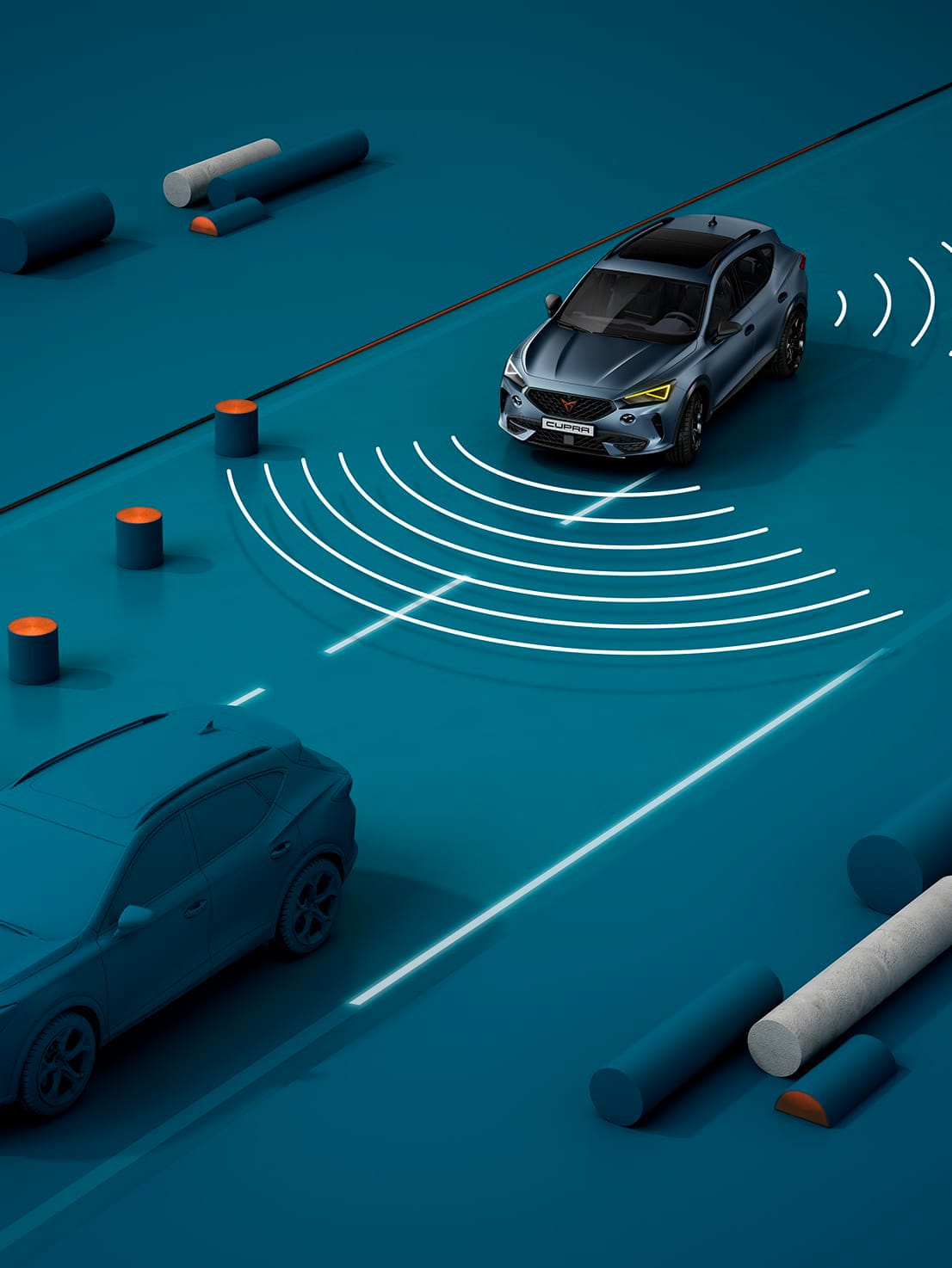 5-drzwiowy, kompaktowy samochód sportowy CUPRA Leon e-HYBRID z funkcją travel assist
