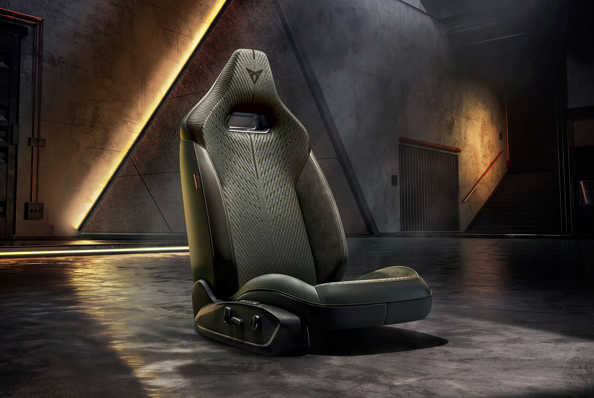 Widok wnętrza prezentujący tapicerkę Tribe oraz detale konstrukcyjne siedzeń.