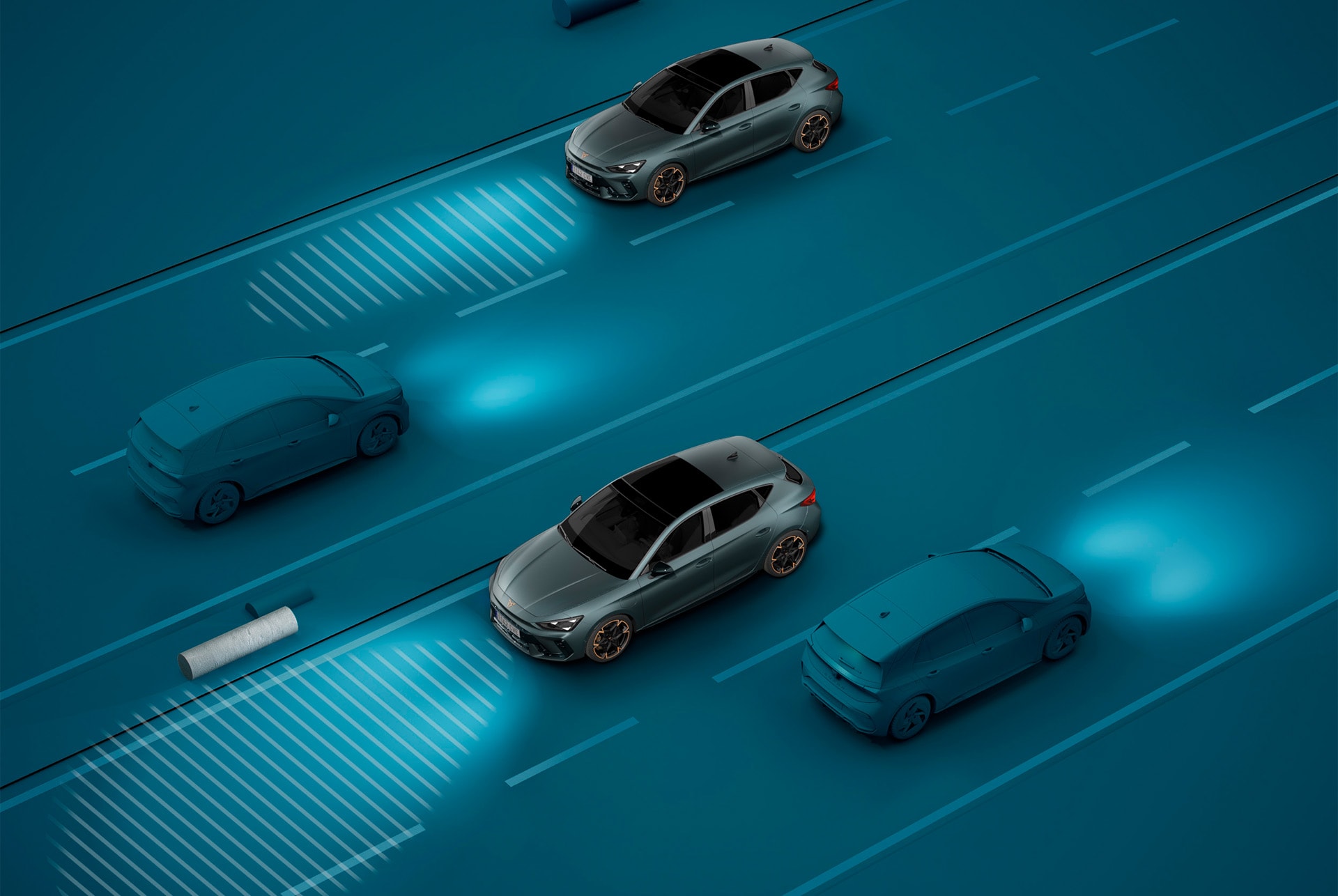 Wizualizacja automatycznej regulacji świateł CUPRA Leon.