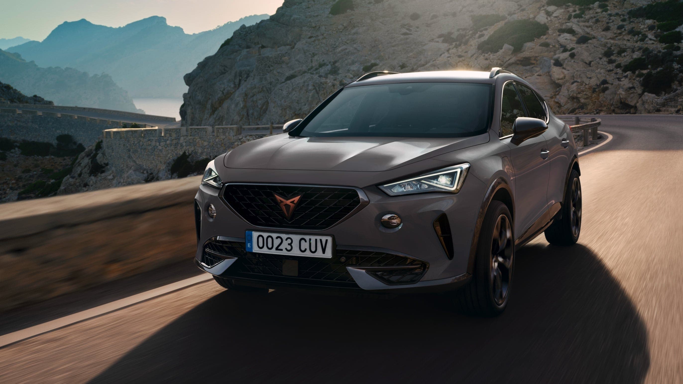 cupra formentor ehybrid w kolorze graphene grey na tle górskiego krajobrazu